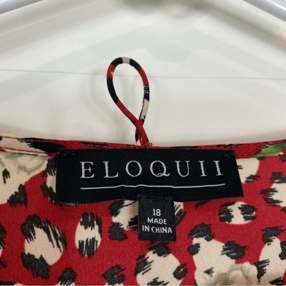 Eloquii red & white rose Ruffle V-neck floral polka dot retro midi dress 18 plus